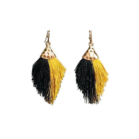 Mini Black Gold Tassel Hook Earrings