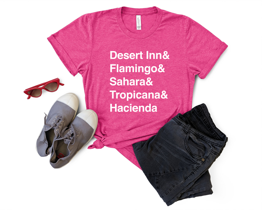 Las Vegas Desert Inn Flamingo Sahara Tropicana & Hacienda Shirt Tee Pink