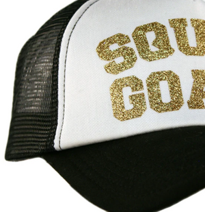 Squad Goals Glitter Trucker Hat-White