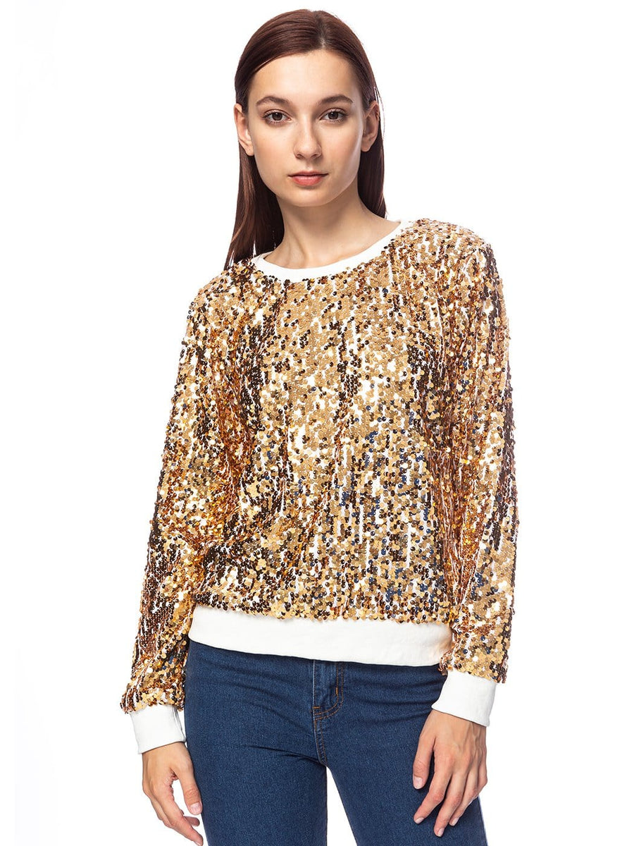 Gold Sequin Pullover Sweatshirt