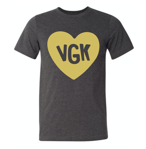 Love VGK Tee Vegas Golden Knights Heart Love Tee Shirt Gray Gold Las Vegas VGK Tee